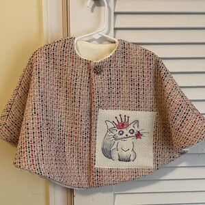 Kids Tweed Cat Print Cape - Multicolor